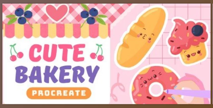 Download Pastry Party: Create Adorable Kawaii Bakery Stickers with Ease | Procreate