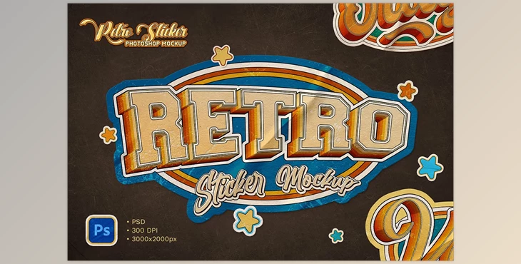 Download Retro Sticker Mockup - 92512937