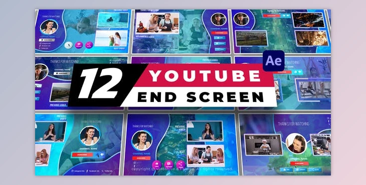 Download 12 YouTube End Screens Pack V1 (Videohive 51712235) - AE Project