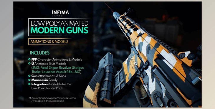Download Unreal Engine - Animations Low Poly Animated - Modern Guns Pack (Engine version 4.26-4.27, 5.0-5.3)