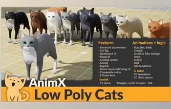 Download Unreal Engine - AnimX: Low Poly <span class='badge badge-warning'>Cats</span> (Engine version 4.26- 4.27, 5.0- 5.2)